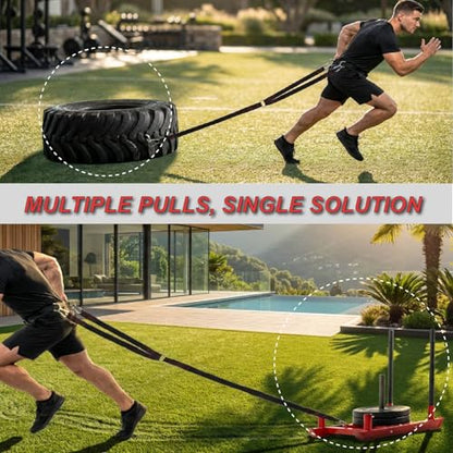 Heavy-Duty Sled Pulling Strap, Tire Dragging Pull Strap for Sled Training, Strength & Conditioning Workouts, Compatible with Harnesses & Belts - size: 3.8cm Wide