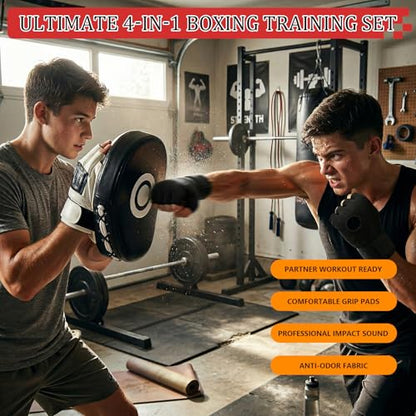 4-in-1 Boxing Gloves and Punching Mitts Set, MMA Sparring Gloves, Boxing Mitts and Pads, Youth Toddler Boxing Gloves Gear for Sparring Training, Complete Kit for Beginners Boys Girls Age