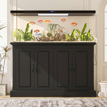 JIJIWANG 55-75 Gallon Fish Tank Stand with Power Outlet, 4-Cabinet Reptile Tank Stand for Turtle Terrarium, Heavy Duty, Black - color: Black, size: 50"L x 20"W x 36.2"H