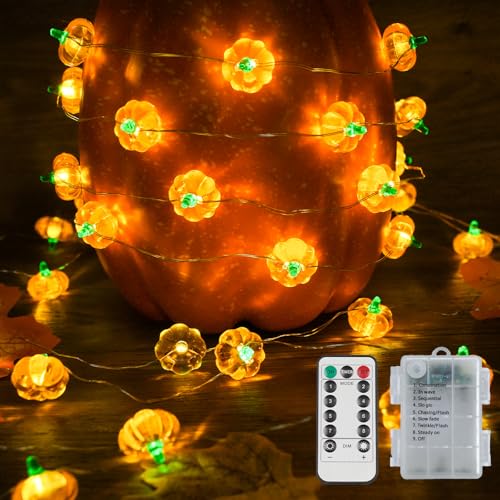 suddus 12.8ft 40 LED Halloween Pumpkin Lights Battery Operated Timer - color: Orange Tiny Pumpkin
