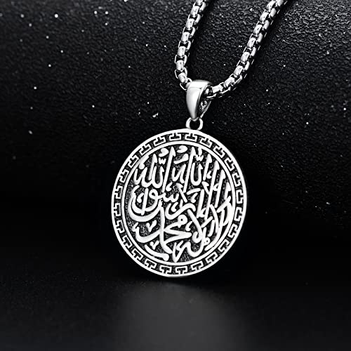 Sterling Silver Allah Necklace Muslim Islam Pendant Jewelry Gift for Father Men Women - 22+2 In Stainless Steel Chain