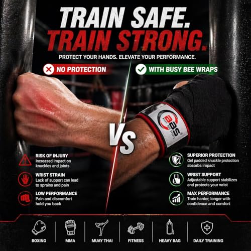 Busy Bee Sports Quick Hand Wraps for Boxing & MMA, Large Size (Snug Fit) – Gel Padded Inner Gloves with Wrist Support, Easy Slip-On Wraps for Men & Women, Breathable for Muay Thai & Kickboxing | Gel Padded Protection Snug Fit Design (Large) Breathable Mat