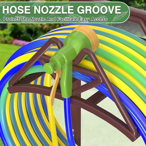 Qatsrin Garden Hose Holder Holds 160ft, Detachable Water Hose Reel, Bronze | Heavy Duty Hose Hanger Reel, Freestanding Hose Stand Rack for Outside Yard Lawn Farm - color: Bronze