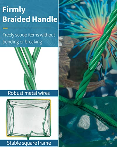 Pawfly Aquarium Fish Net with Braided Metal Handle Square Net with Soft Fine Mesh Sludge Food Residue Wastes Skimming Cleaning Net for Fish Tanks Small Koi Ponds and Pools - style: 4 Inch(4 Pack)