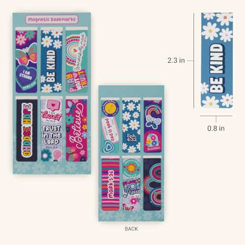 Christian Art Gifts Magnetic Inspirational Scripture Bookmark Set - color: Pink & Teal Multicolor Stickered Floral