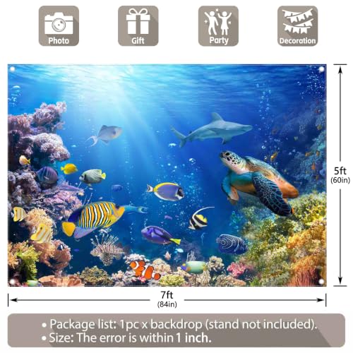 7x5ft Under The Sea Photography Backdrop Ocean Background | Underwater World, Baby Shower Party Supplies, Aquarium Coral Banner, Birthday Photo Booth, Polyester, Grommets, 1PC - size: 7'x5'