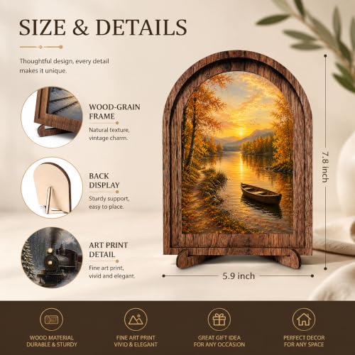 Autumn Lake Arched Decor, Rustic Landscape Table Sign - color: Autumn Lake Sunset