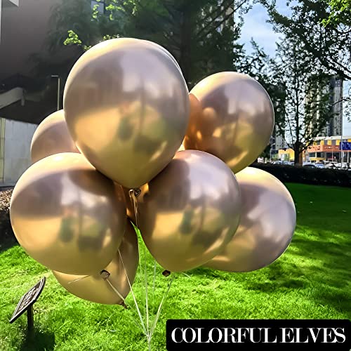 Champagne Gold 12 Inch 100 Pcs Latex Metallic Chrome Balloons Helium Shiny Thicken Balloons Party Decorations (Champagne Gold) - color: Champagne Gold