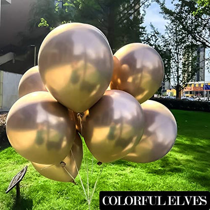 Champagne Gold 12 Inch 100 Pcs Latex Metallic Chrome Balloons Helium Shiny Thicken Balloons Party Decorations (Champagne Gold) - color: Champagne Gold