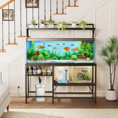 55&75 Gallon Fish Tank Stand for Standard & Breeder Tanks | Fits 55 Gal (Long/Tall/Breeder) & 75 Gal Standard Tanks for Aquarium, Reptile Terrarium & Turtle Tank, 52"L x 21.6"W, Black - size: 55&75 Gallon