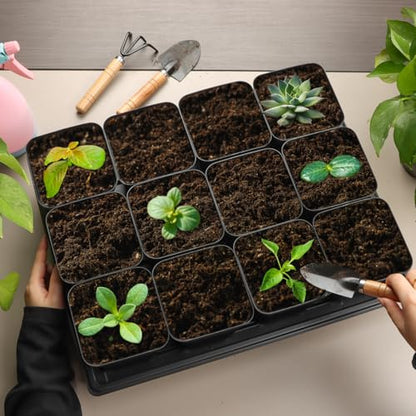 RooTrimmer 4 inch (10CM) Square Nursery Pots 120pcs, Sturdy Seedlings Trays 10 Pcs, Seeds Starter Germination Tray, Microgreening Planter Nursery Propagation 10 Sets - size: 4" Pots-120P + 16.2" x 13.2" x 2.6" Trays-10P