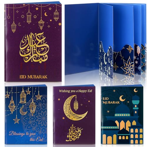 AmazingSpark 4 Set Ramadan Gift Card Booklet for Cash Mubarak Cardboard Money Holder Book Ramadan Gift Decorations Islamic Muslim Money Card Sleeve Party Favor for Eid Al-Fitr or Eid Al-Adha - style: Ramadan