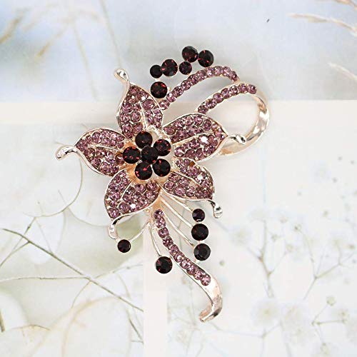 Crystal Pearl Flower Brooches Pins Fashion Beautiful Created Rhinestone Floral Brooch Good Idea for Party Dance Wedding Banquet for Elegant Women Girl - color: Plum crystal flower brooch