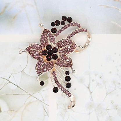 Crystal Pearl Flower Brooches Pins Fashion Beautiful Created Rhinestone Floral Brooch Good Idea for Party Dance Wedding Banquet for Elegant Women Girl - color: Plum crystal flower brooch
