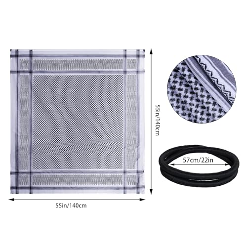 Jmkcoz Arab Shemagh Tactical Desert Keffiyeh Head Scarf Arabic Turban Neck Headwear Wrap Arab Muslim Costume for Men Women - color: Black and White
