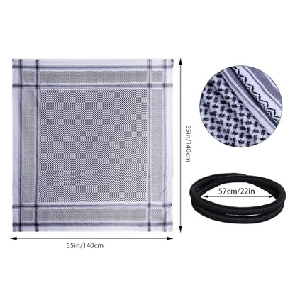 Jmkcoz Arab Shemagh Tactical Desert Keffiyeh Head Scarf Arabic Turban Neck Headwear Wrap Arab Muslim Costume for Men Women - color: Black and White