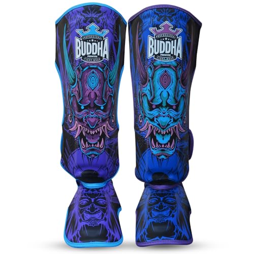 BUDDHA FIGHT WEAR Epic Shin Guards – Premium Synthetic Leather for Muay Thai, MMA & Kickboxing – Reinforced Seams & Durable Design