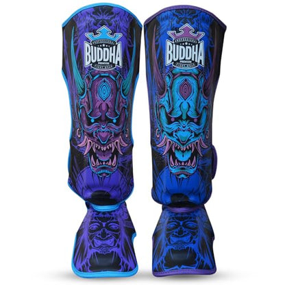 BUDDHA FIGHT WEAR Epic Shin Guards – Premium Synthetic Leather for Muay Thai, MMA & Kickboxing – Reinforced Seams & Durable Design