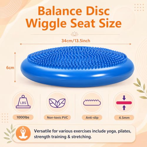 2 Pcs Peanut Ball and Wobble Cushion with Pump Set | Sensory Balance Disc Wiggle Seat for Adults, Flexible Seating for Exercise Physical, Child Training, Yoga - color: Blue