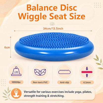 2 Pcs Peanut Ball and Wobble Cushion with Pump Set | Sensory Balance Disc Wiggle Seat for Adults, Flexible Seating for Exercise Physical, Child Training, Yoga - color: Blue