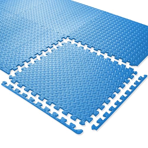 Philosophy Gym Pack of 6 Exercise Flooring Mats - 24 x 24 Inch Foam Rubber Interlocking Puzzle Floor Tiles - Blue - color: 24 Sq Ft, 1/2" Thick - Blue