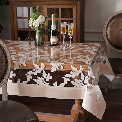 Vinyl Table Cloth Rectangle Clear Table Cover Protector, 60" x 84" - color: Scroll Grass, size: 60" x 84" (Rectangular)