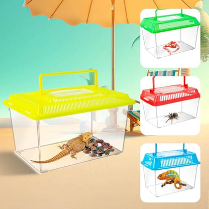 12Pcs Plastic Reptile Terrariums Carrier Cage, Tarantula Enclosure Breeding Box Hatching Container Transparent Fish Tank Turtle Aquarium with Random Color Lid for Lizards, XL(10.6" x 6.7" x 5.9") - size: XL