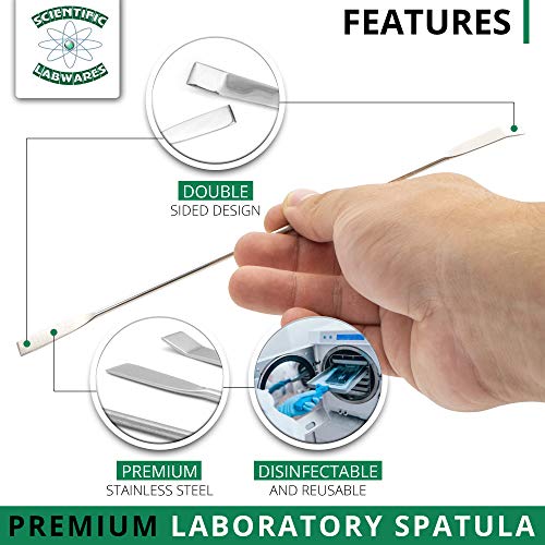 Laboratory Spoon Spatula Set - Long Handled Mixing & Measuring Equipment - Supplies for Labs, Sampling, Sculpting, Stirring, Making Makeup - Durable Stainless Steel - Set of 4 - size: 4 PC