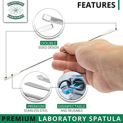 Laboratory Spoon Spatula Set - Long Handled Mixing & Measuring Equipment - Supplies for Labs, Sampling, Sculpting, Stirring, Making Makeup - Durable Stainless Steel - Set of 4 - size: 4 PC
