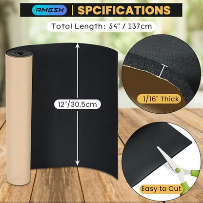 Sponge Neoprene with Adhesive Foam Rubber Sheet | 1/16" T X 12" W X 54" L Padding Gaskets,Crafts for Weather proofing or Stripping DIY Gasket or Sealing Material - size: 1/16” Thick X 12” Wide X 54” Long