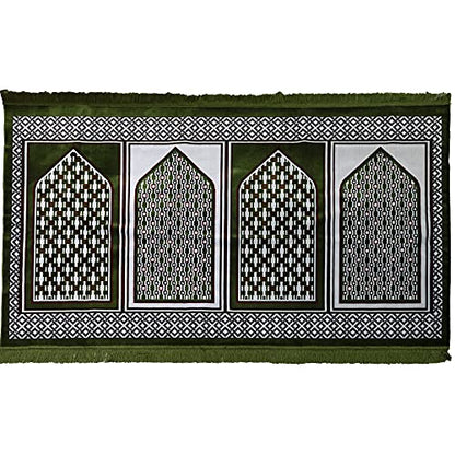 Modefa Turkish Islamic Prayer Rug - Multi Person Janamaz Sajada for Family - Large Gathering & Group Praying Carpet - Wide Plush Velvet Praying Mat (Geometric Green - 4 Person) - color: Geometric Green - 4 Person