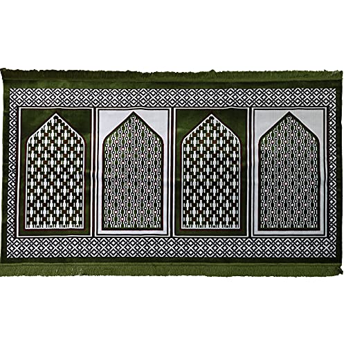 Modefa Turkish Islamic Prayer Rug - Multi Person Janamaz Sajada for Family - Large Gathering & Group Praying Carpet - Wide Plush Velvet Praying Mat (Geometric Green - 4 Person) - color: Geometric Green - 4 Person