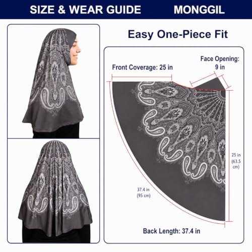 Instant Hijab – 여성용 원피스 슬립온 키마르 | 기도 및 단정한 착용을 위한 꽃무늬 프린트 저지 스카프 - color: Mg-hhj-703