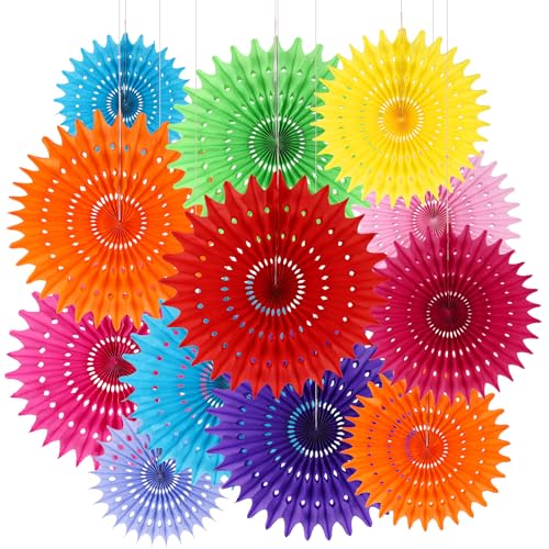 BestoFun 12PCS Paper Fans Mexican Party Decorations Tissue Paper Flowers Decorations for Girl Groovy Birthday Baby Shower Wedding Bachelorette Room Wall Hanging Décor - color: Mexican