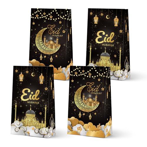 KALEFO 24 Pieces Eid Mubarak Favor Gift Bags - color: Black