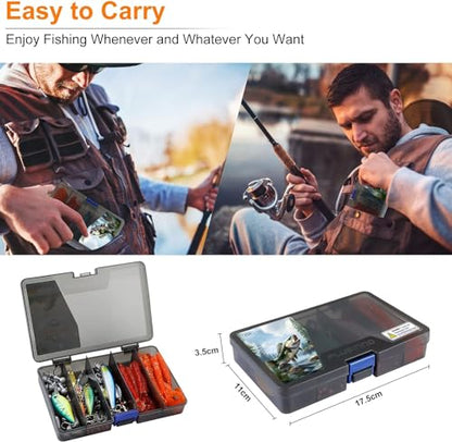 PLUSINNO Fishing Lures Fishing Tackle Box Fishing Gifts for Men, Bass, Trout Fishing Accessories Kit for Saltwater & Freshwater Fishing Gear Including Topwater Lures, Hooks, Spinnerbaits - color: 108PCS tackle box