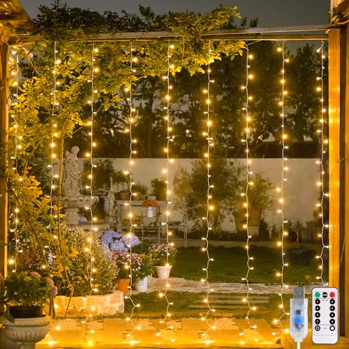 JMEXSUSS USB Plug in Curtain Lights 200 LED with 8 Modes, 6.5ftx6.5ft - color: *Warm White, size: 200 LED