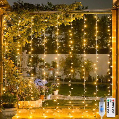JMEXSUSS USB Plug in Curtain Lights 200 LED with 8 Modes, 6.5ftx6.5ft - color: *Warm White, size: 200 LED