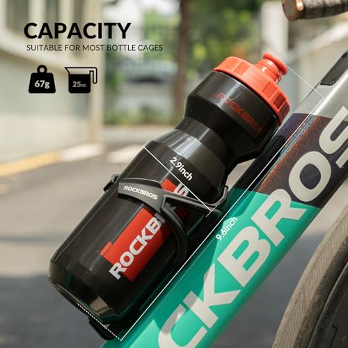 ROCKBROS Bike Water Bottle, 20-25oz Squeeze Cycling Water Bottle, BPA Free for Bicycle Running Hiking Gym & Outdoor Activities - color: 25oz Black Red