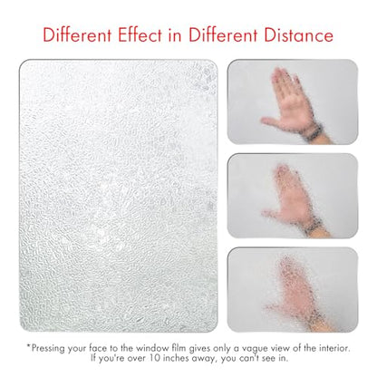 Frosted Static Cling Glass Window Film, Non Adhesive 3D Pressed Water Ripple Pattern Privacy Decorative Film with UV Protection for Home, Bathroom & Office Decoration, 157.48" x 17.72" - size: 157.48" x 17.72"