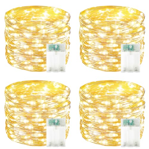 4 Pack 60 LED Fairy Lights Battery Operated with Timer, 20FT Waterproof String Lights Indoor Outdoor, Cuttable Battery Light for Home Bedroom Wedding DIY Centerpiece Christmas Decorations (Warm White) - color: Warm White, size: 4PK（60LED）