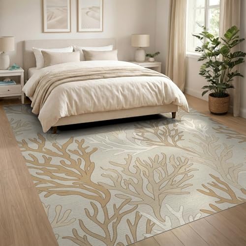 8'x10' Washable Modern Abstract Large Rug, Cream Non-Shedding Pet Friendly Carpet Foldable Easy Care Mat for King Size Bedroom, Master Suite, Under Bed | Ref:1886598 - color: Beige/Pattern 26, size: 8' x 10' (Rectangular)