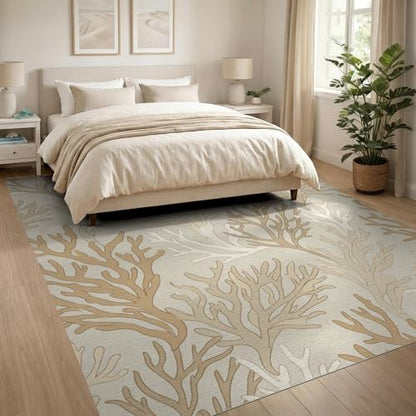 8'x10' Washable Modern Abstract Large Rug, Cream Non-Shedding Pet Friendly Carpet Foldable Easy Care Mat for King Size Bedroom, Master Suite, Under Bed | Ref:1886598 - color: Beige/Pattern 26, size: 8' x 10' (Rectangular)