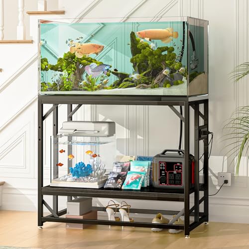 METYERRY 40 Gallon Fish Tank Stand with Power Outlets, Adjustable Aquarium Stand, Heavy Duty Terrarium Stand, Metal reptile tank stand, Suitable for Home Office,660LBS Capacity, Black - color: Black, size: 40 Gallon