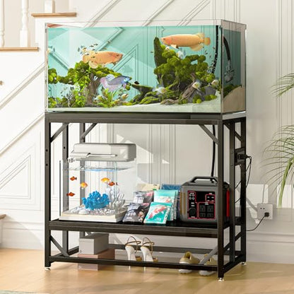 METYERRY 40 Gallon Fish Tank Stand with Power Outlets, Adjustable Aquarium Stand, Heavy Duty Terrarium Stand, Metal reptile tank stand, Suitable for Home Office,660LBS Capacity, Black - color: Black, size: 40 Gallon