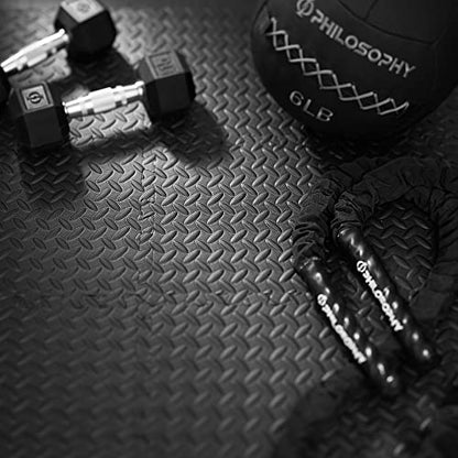Philosophy Gym Pack of 12 Exercise Flooring Mats - 12 x 12 Inch Foam Rubber Interlocking Puzzle Floor Tiles - Black - color: 12 Sq Ft, 1/2" Thick - Black