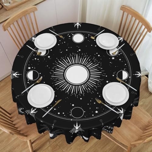 Sun Moon Tablecloth Round, Moon Phase Astrology Mystical Celestial Gothic Stars Tarot Boho Water Resisitant Wipeable Table Cover for Dining Kitchen Living Room Home Party Holiday Decor 36 inch Round - color: Tc-sunmoon05, size: 36" (Round)