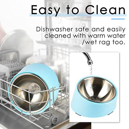 SUPERDESIGN Anti-Vomiting 15° Slanted Pet Bowl, S/0.5 Cup, Blue | 15° Tilted, Anti-Vomit & Neck Relief, Non-Slip Base, Detachable Stainless Steel Liner, Dishwasher Safe, for Cats & Dogs - color: Blue, size: S/0.5 Cup