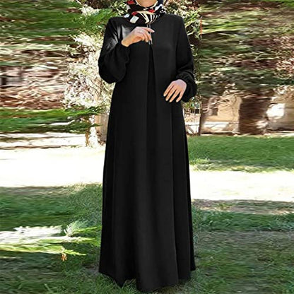 Maxi Dress for Women Long Sleeve Abayas Muslim Prayer Clothes Zipper Long Robe Kaftan Dresses Dubai Loose Dress - color: 2-black, size: 3X-Large