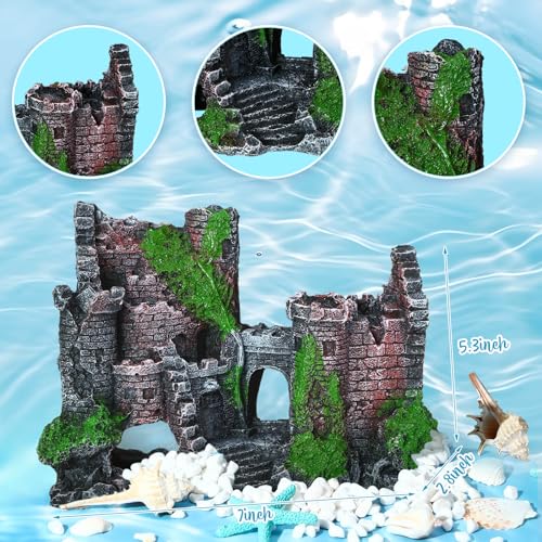 Aquarium Decorations Large Kit Resin Sunken Shipwreck | Undersea Treasure Chest, Ancient Castle Ruins Tunnel House, Simulated Artificial Water Plants, Fish Shrimp Cave Hide, Safe